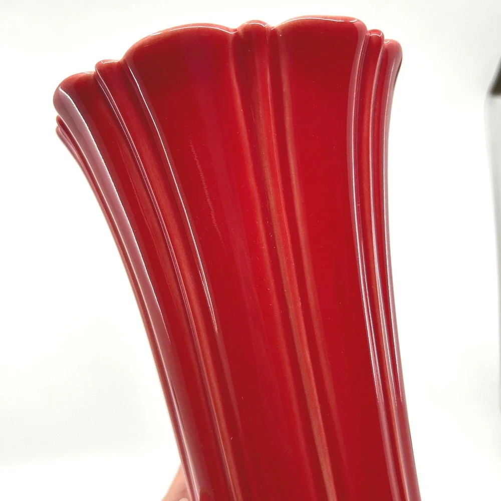 Modern Fiesta HLC Red Scarlet Art Deco Vase 9 inches Tall Medium Vase Marked